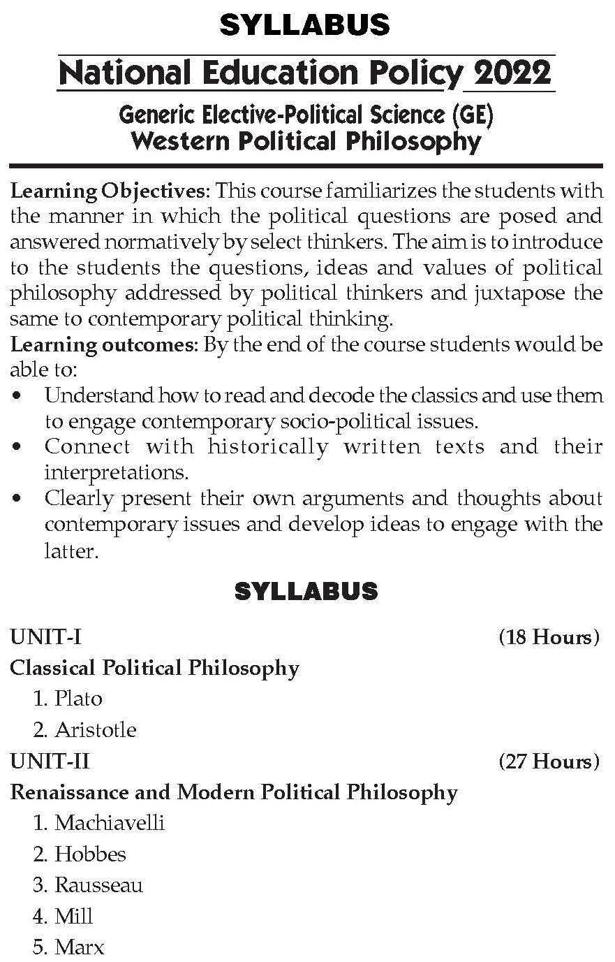KING CHAMPION Western Political Philosophy (Generic Elective- Political Science) Hindi Medium NEP Delhi University KING CHAMPION Western Political Philosophy (Generic Elective- Political Science) Hindi Medium NEP Delhi University