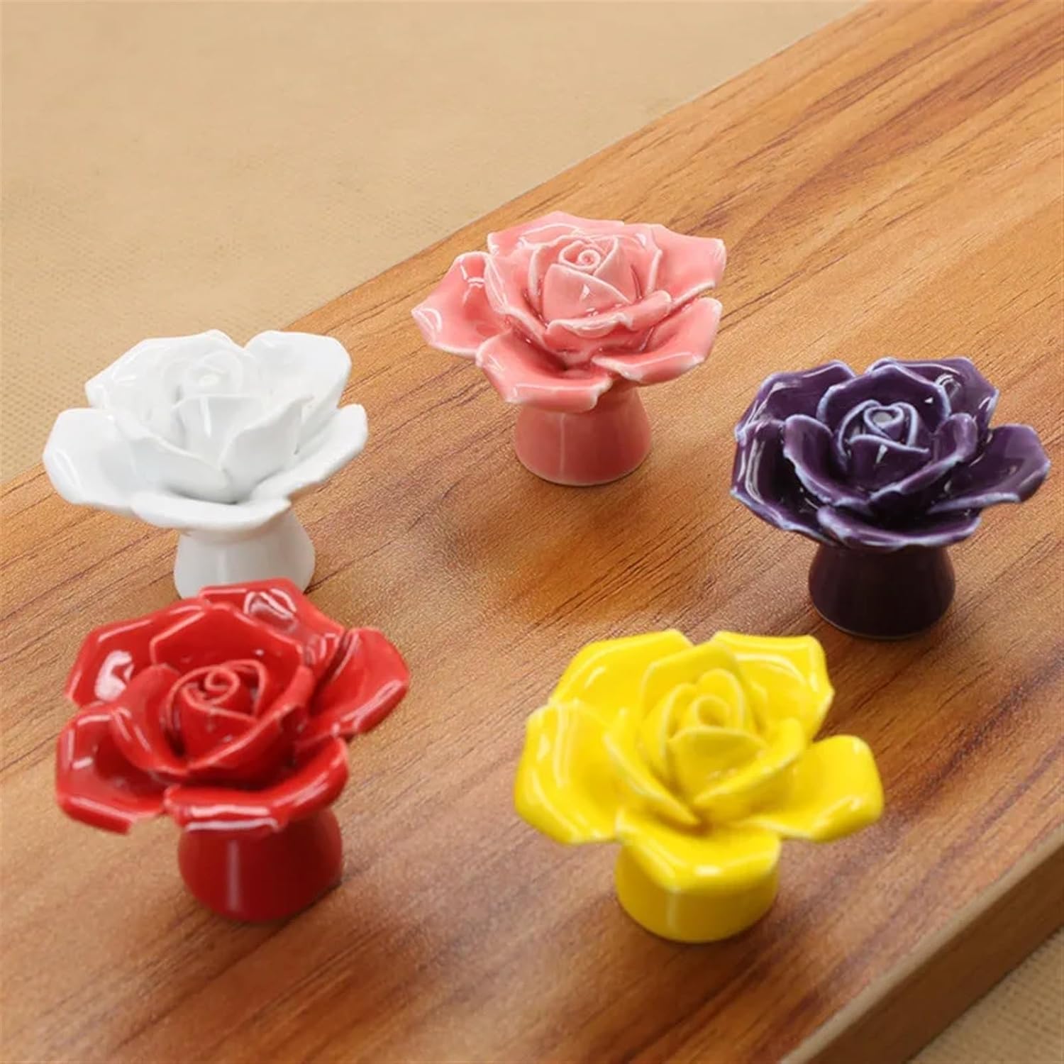 34mmX41mm Ceramic Rose Drawer Knobs Rural Cabinet Cupboard Handles Fashion Furniture Handles Hardware 2Pcs(Purple)