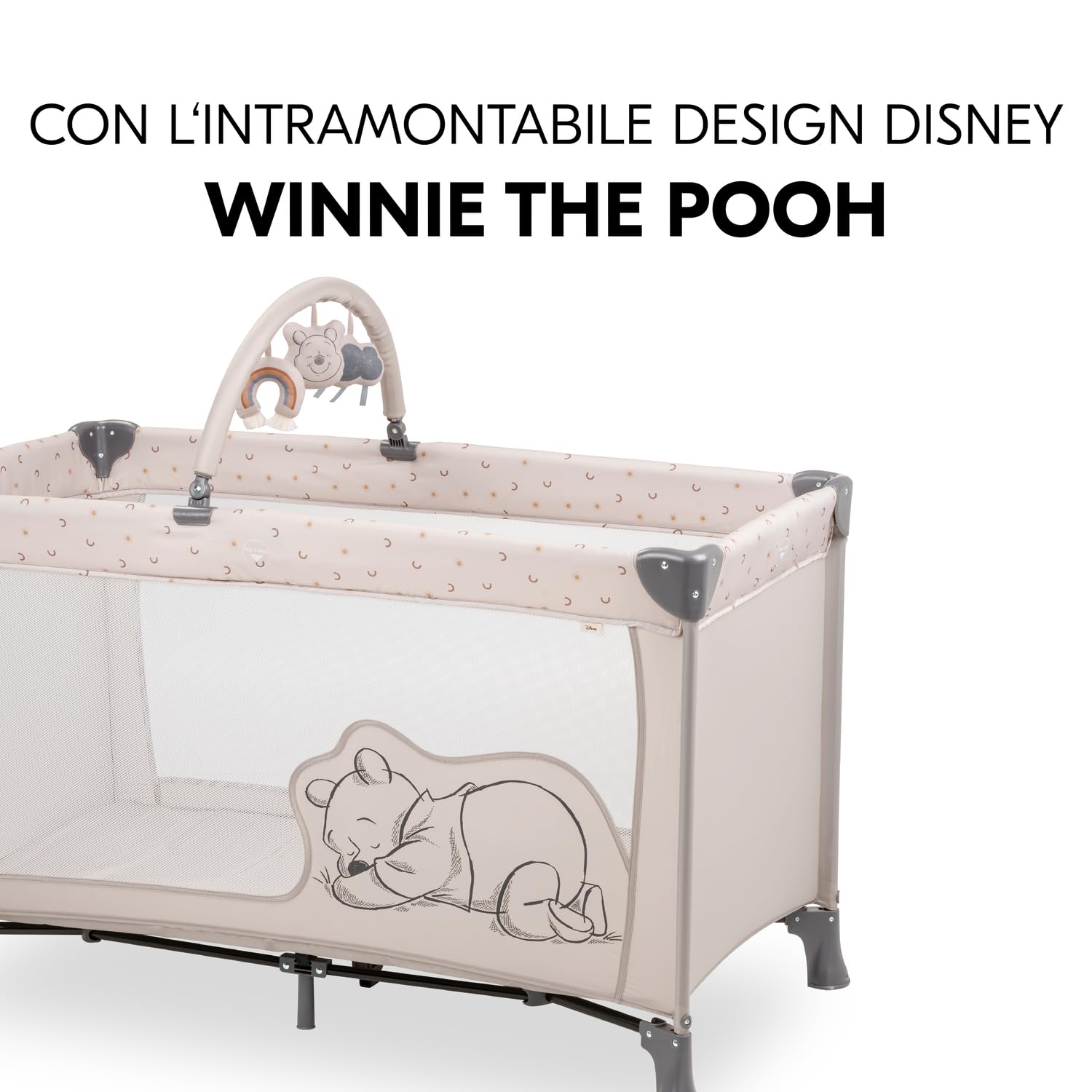 hauck Lettino Neonato da Viaggio Dream N Play Go - Letto Bambini Pieghevole, Culla per Neonati con Ruote e Arco Giochi - Winnie The Pooh Beige