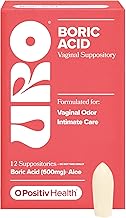 O Positiv URO Boric Acid Vaginal Suppository – with Lactic Acid, and Aloe for Fast Relief and Vaginal Odor Control – Vegan, Free from Parabens, Dyes, and Fragrances – 12 Count (Pack of 1)