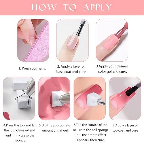 Miniatura 9 de Juego de gel de pintura degradada, 9 colores, esmalte de uñas de gel ombré, rojo, marrón, azul claro, rosa, esponja para uñas de pigmento, Pat Aura,