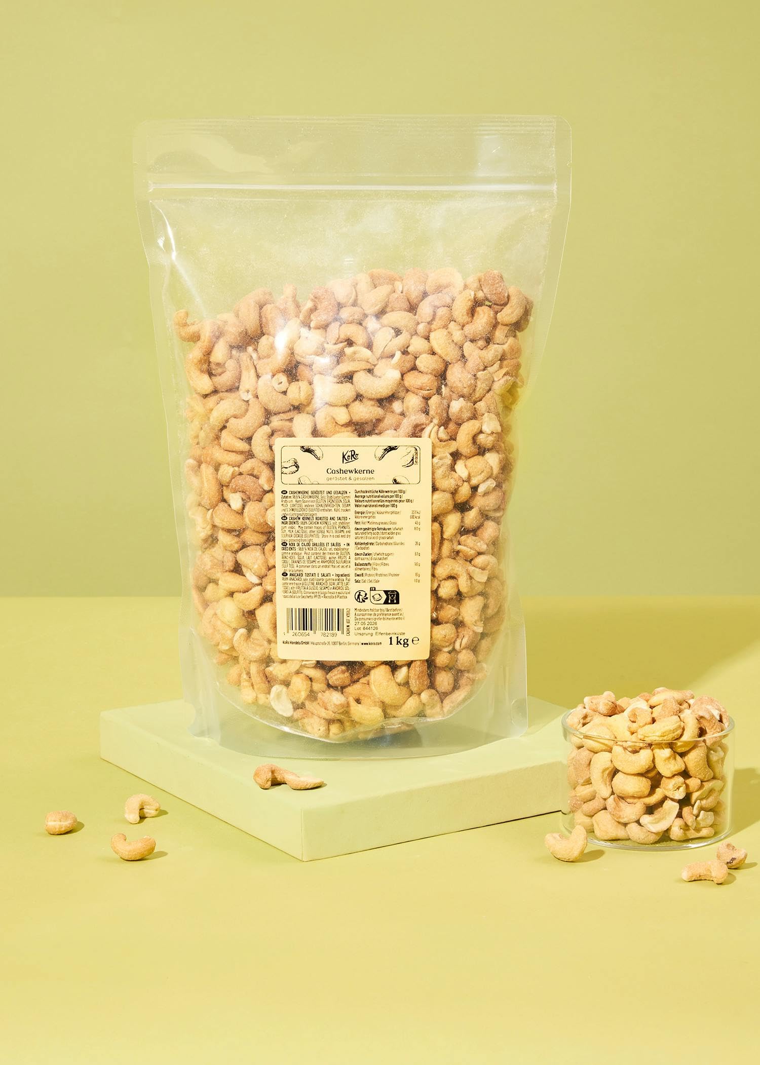 KoRo - Anacardi tostati e salati - 1 kg - croccanti - saporiti e aromatici - come topping o come snack