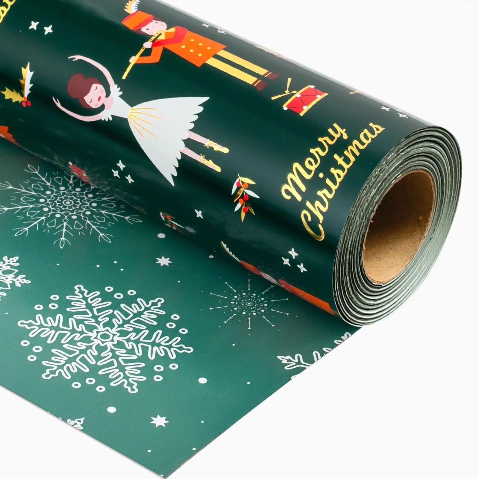 Yarcony Reversible Christmas Wrapping Paper Roll, Green Wrapping Paper, Vintage Metallic Foil Shiny Deep Green Ballet Christmas Gift Wrap Neutral for Holiday, New Year, Party (17 Inch X 33 Feet) â image 1