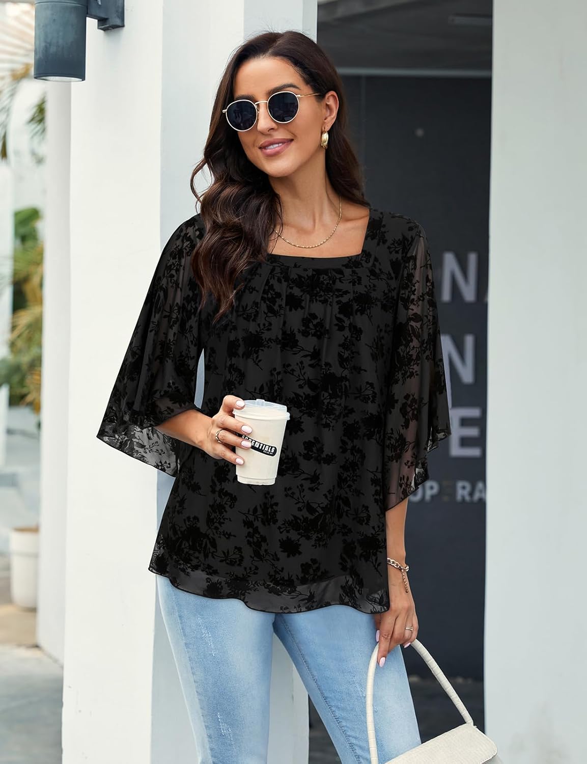 Misyula Womens Ruffle Tunic Tops