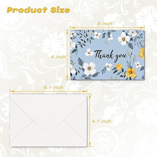 Miniatura 3 de HISDEAR Tarjetas de agradecimiento con sobres y calcomanías, 100 piezas de diseño floral pintado para bodas, baby shower, negocios, despedidas de