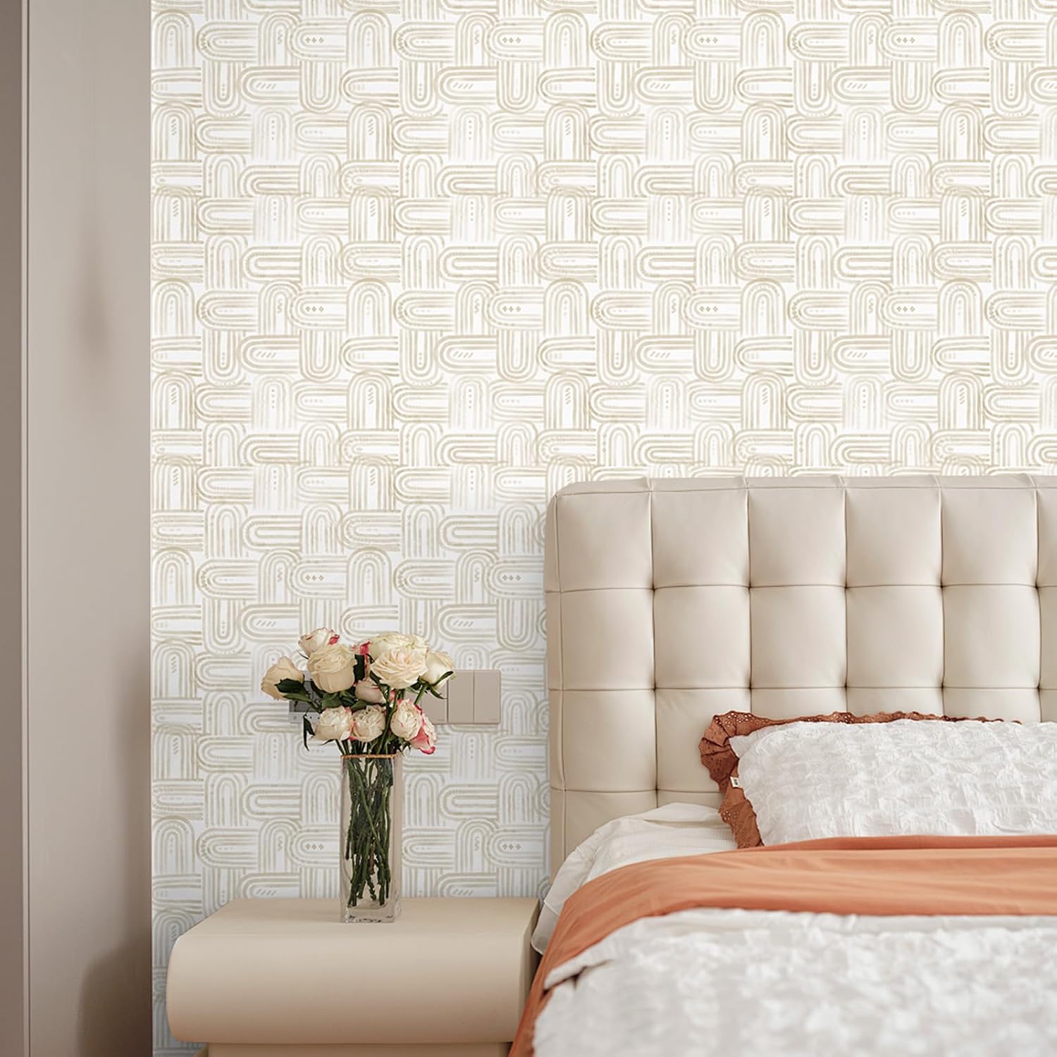 Modern Peel and Stick Wallpaper A Set of 17.3"x480" Boho Beige Contact Paper Neutral Self-adheisve Removable Wallpaper for Cabinets Shelf Drawer Bedroom Wall Decor