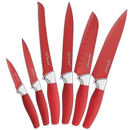 Chef Essential 6 Piece Knife Set, New England Cutlery Series, Red