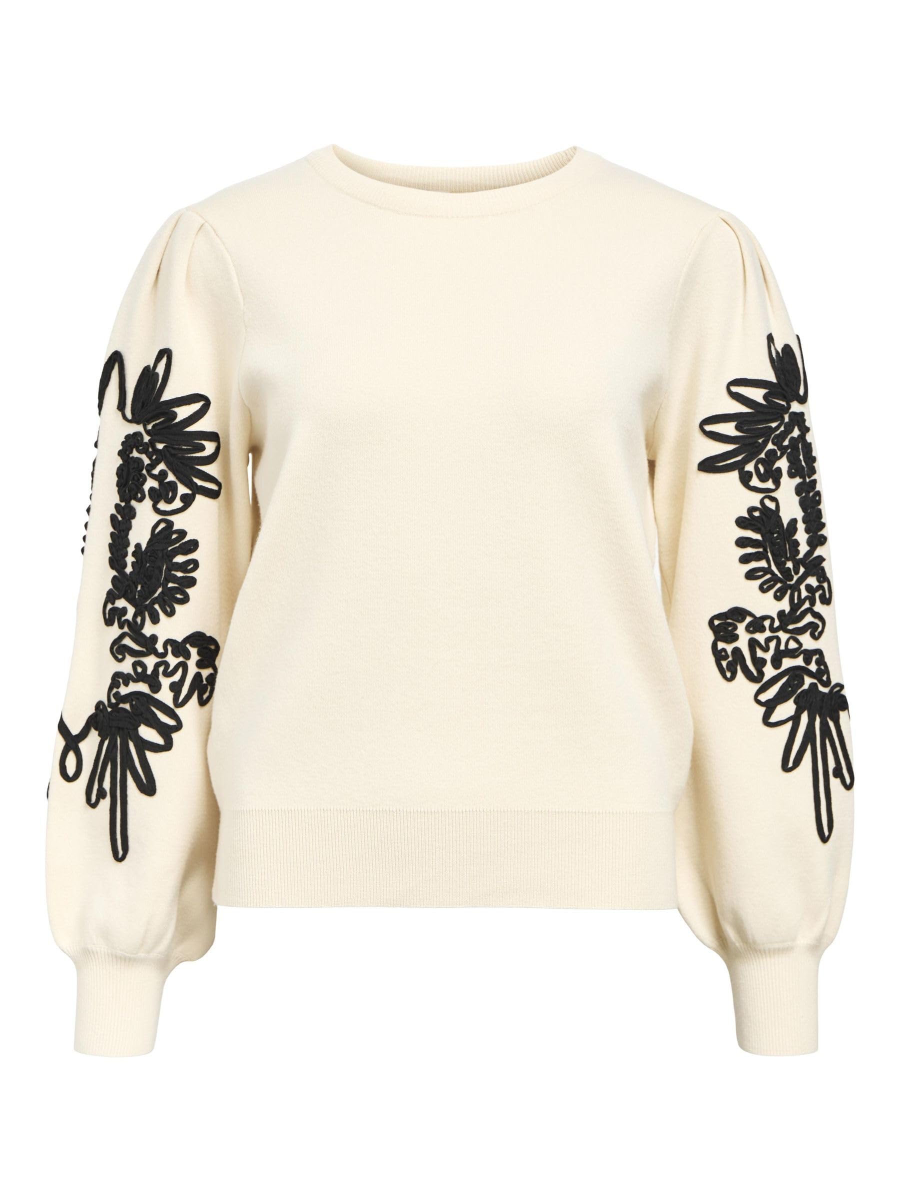 Object Women's Objjoana L/S Knit Pullover Rep Sweater, Sandshell 2, S
