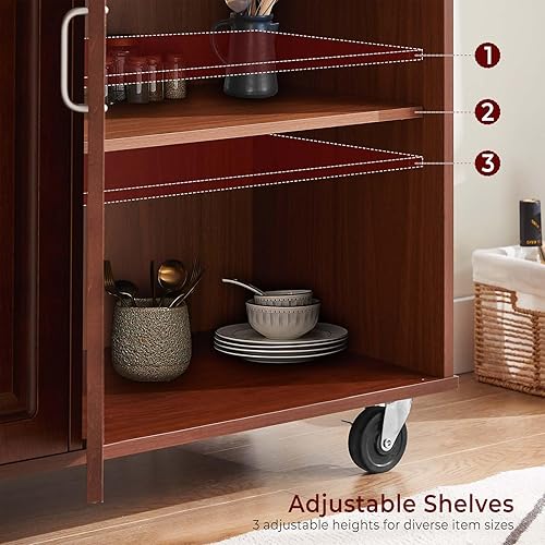 Miniatura 9 de Carrito de isla de cocina rodante de 54 pulgadas con almacenamiento, armario de cocina grande con barra de desayuno plegable de hojas caídas, mesa