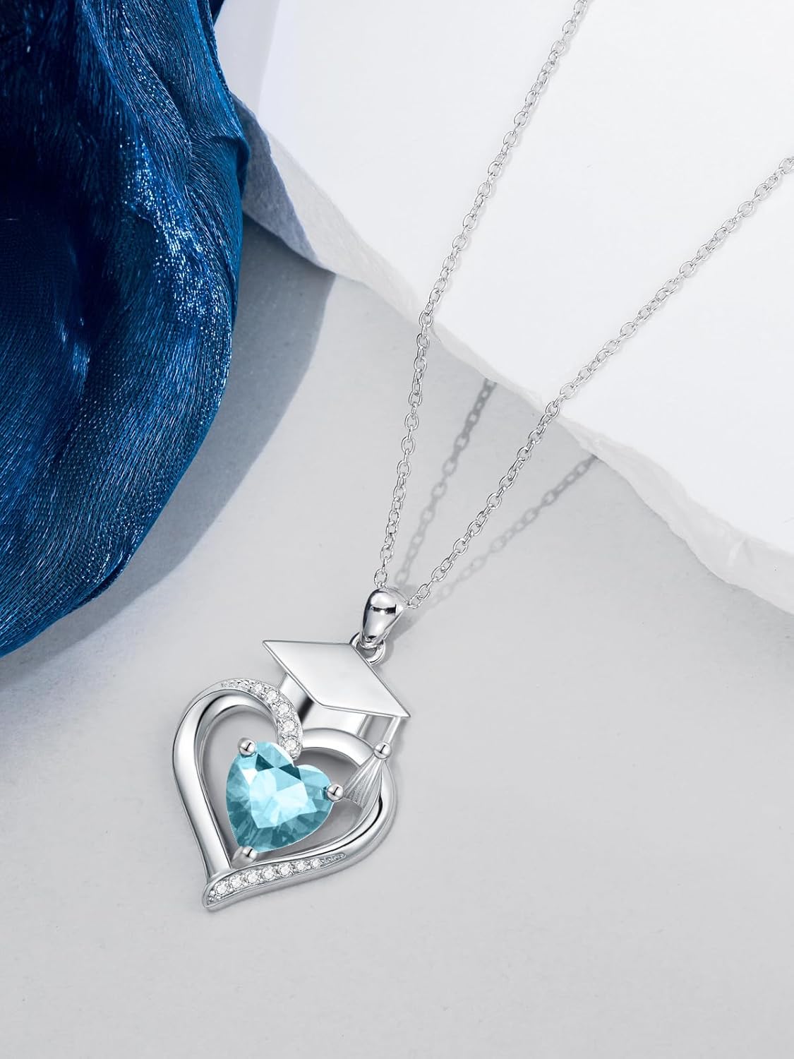 Graduation Gifts for Her Graduation Pendant Class of 2025 Necklace 925 Sterling Silver Heart Birthstone Graduation Necklaces High School College Graduation Jewelry for Her 2024 - Image 5