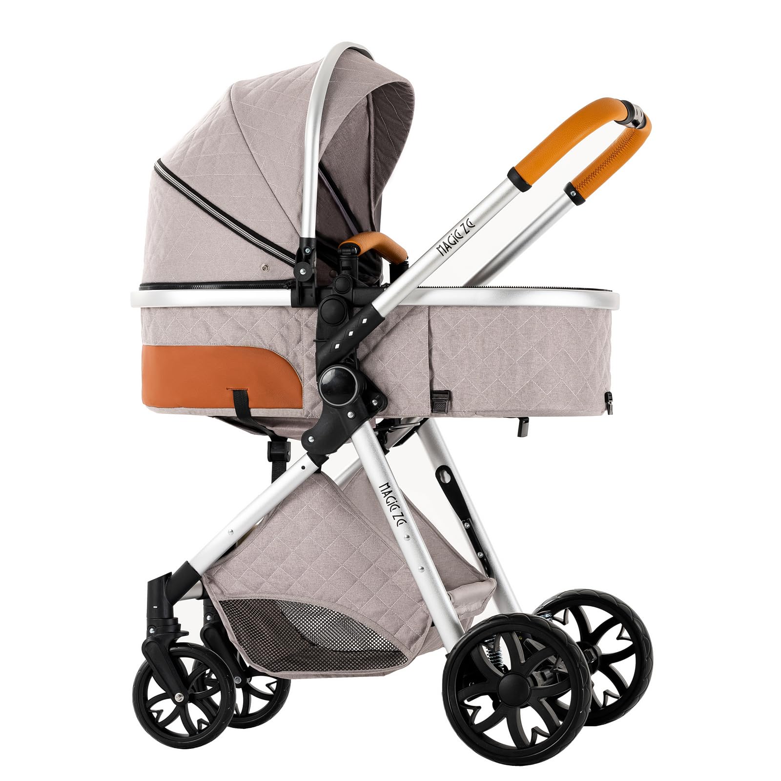 MoLi Passeggino Trio, Passeggino 3 in 1 con Doppia Modalità Push Reversibile, Trio Passeggino Neonati con Grande Navicella, Carrozzina per Neonati in Alluminio Pieghevole (225 Light Grey)