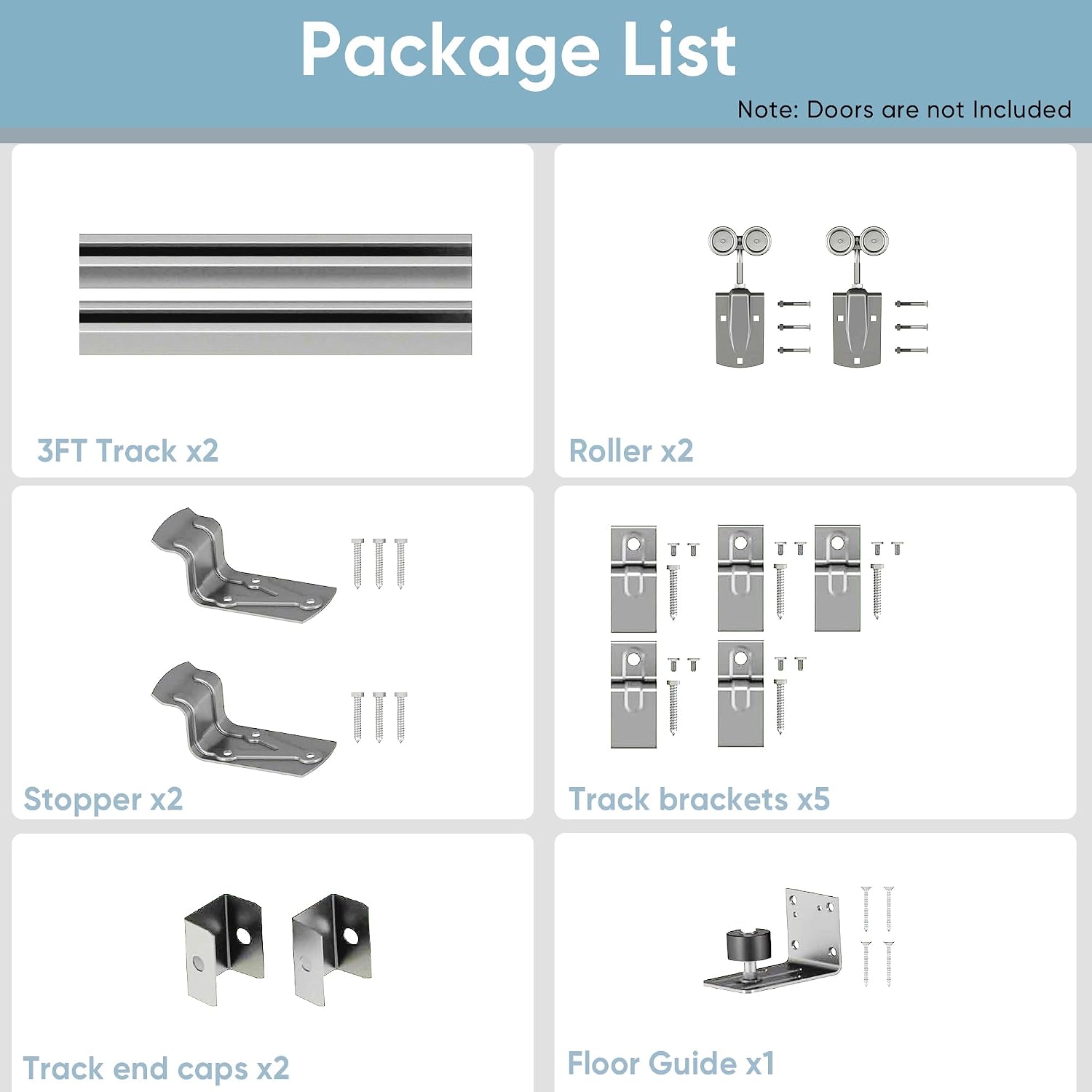 JUBEST 6FT Box Rail Exterior Barn Door Hardware Kit, Heavy-Duty Silver Sliding Barn Door Track System, Wall Mount Door Hardware Kits (Door Not Included)