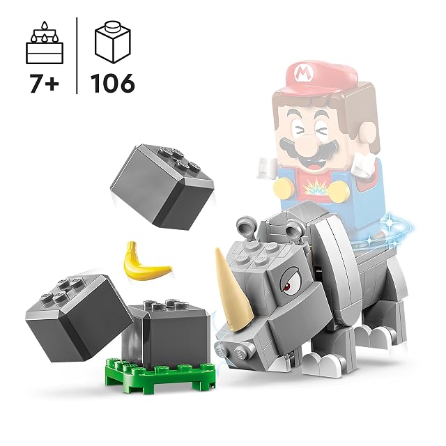 Foto 2 de 8 de LEGO Super Mario Set de Expansión: Rambi, el Rinoceronte, Figura de Animal de Juguete para Construir y Rocas