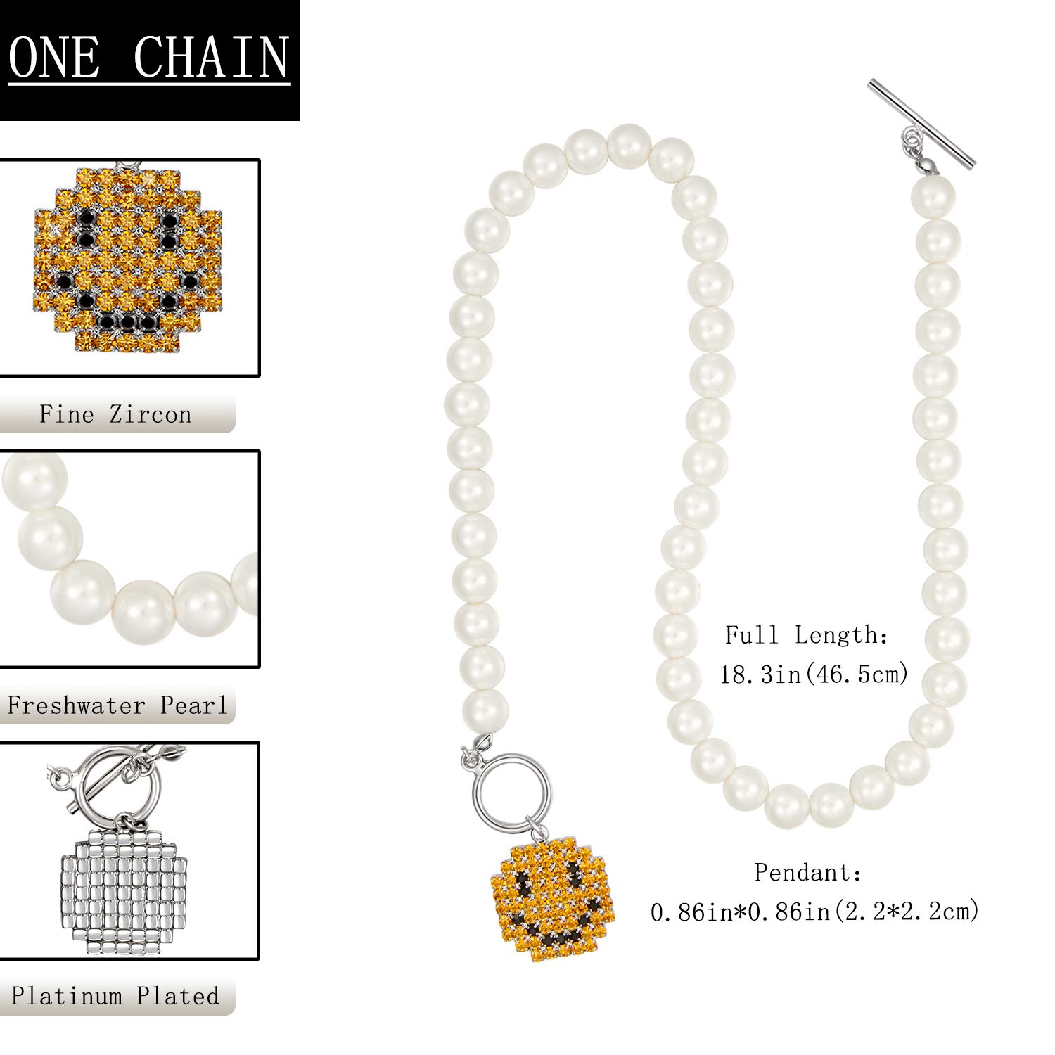 LecAit Pearl Necklaces for women Smiley Face Pearl Necklaces Face Pendant Necklace for Women Y2k Fashion Cute Smiley Toggle Pearls Necklace