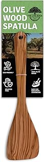 Olive Wood Spatula For Cooking | 12" Large & 3" Wide Flat Wooden Spatula Ideal Nonstick Cookware, Stirring, Fry, Mixing, And Flipping | Wooden Spoons For Cooking | Long Handle Olive Wood Utensils