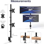 VIVO Dual Vertically Stacked Monitor Desk Mount, Extra Tall Adjustable Stand for 2 Ultrawides up to 34 inches, 22 lbs Capacity, Black, STAND-V002T | Black, Adjustable Monitor Arm, Grommet or C-Clamp Mounting, Vertical Computer Stand for 2 Monitors, H