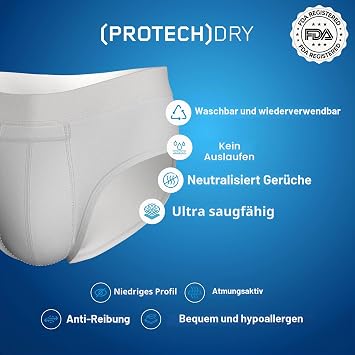 PROTECHDRY - Men's Cotton Incontinence Briefs Washable and Reusable - Front Absorption Area (White L)