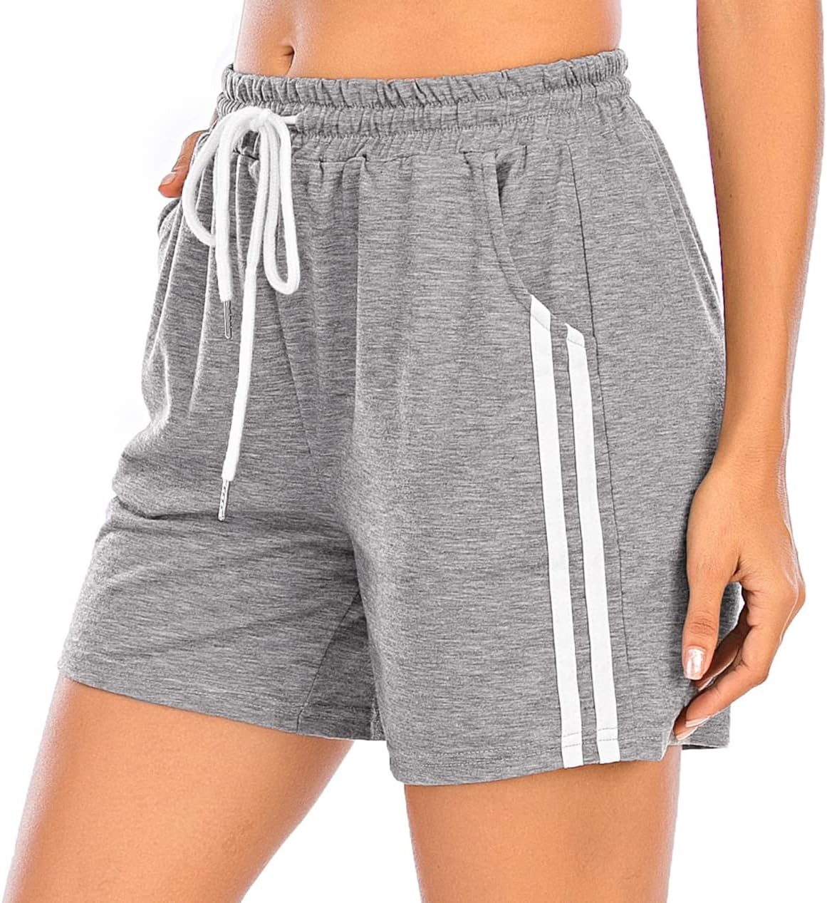Enjoyoself Women Sport Shorts Pajama Lounge Bottom Stretch Strip Sleepwear Drawstring Pj Sleep Athletic Running Workout