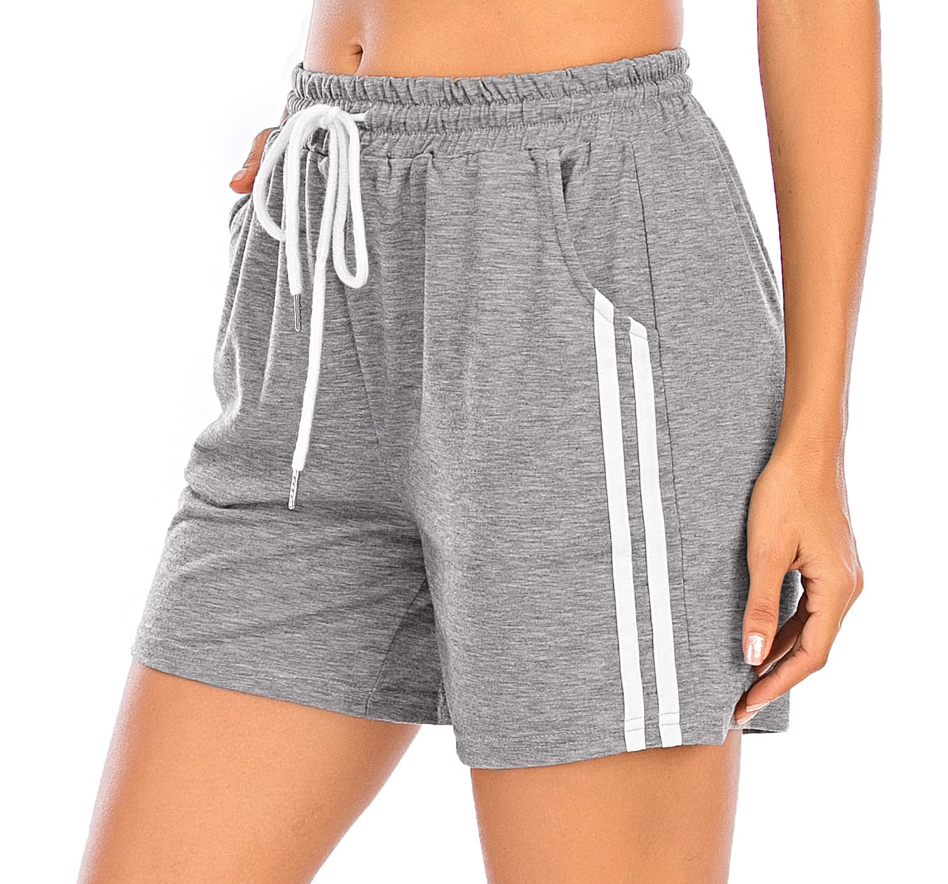 Enjoyoself Women Sport Shorts Pajama Lounge Bottom Stretch Strip Sleepwear Drawstring Pj Sleep Athletic Running Workout