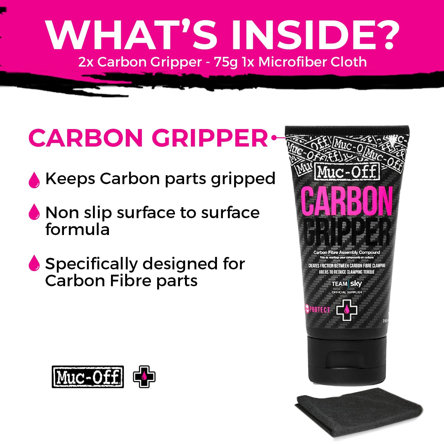 Muc-Off Carbon Gripper 75g (Pack of 2) | Non-Slip Paste for Carbon Fibre Parts | Stops Slippage & Overtightening | Reduces Clamping Force & Prevents Carbon Fatigue