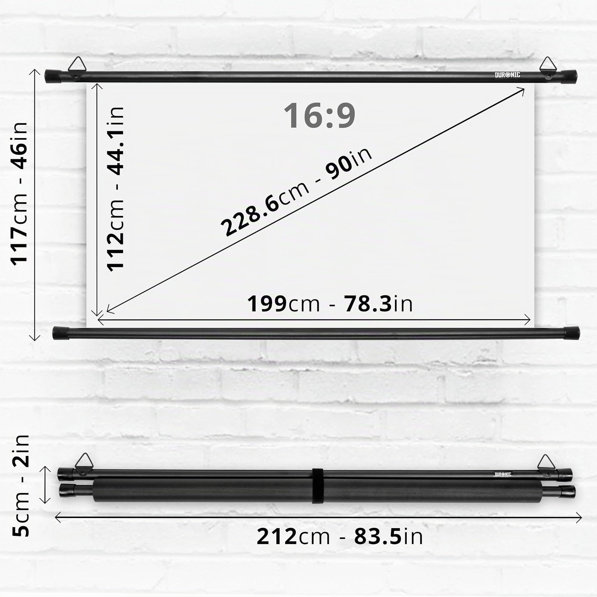 Duronic BPS90 16:9 Telo Proiettore 90 pollici | Schermo per proiettore, Telo da proiezione interno esterno, Home theater cinema Full HD 3D 4K