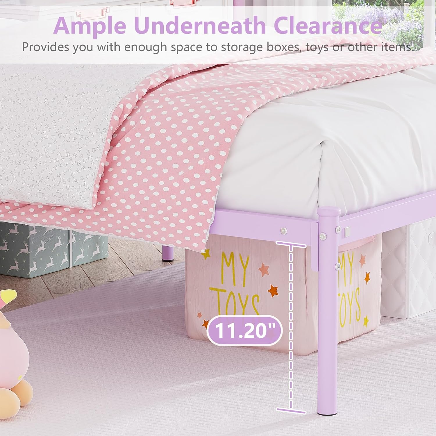 Twin Bed Frames with Headboard, Elegant Metal Bed Frame for Kids Girls, Modern Twin Size Platform Bed - No Box Spring Needed, 11.2 Inches Height Underbed Storage - Purple - Image 5