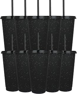 Suertestarry 10 Pack Plastic Tumblers with Lids and Straws Water Bottle Iced Coffee Travel Mug Cup 24oz Reusable Cups Perfect for Adults and Children Parties Birthday Slumber Party Supplies for Girls