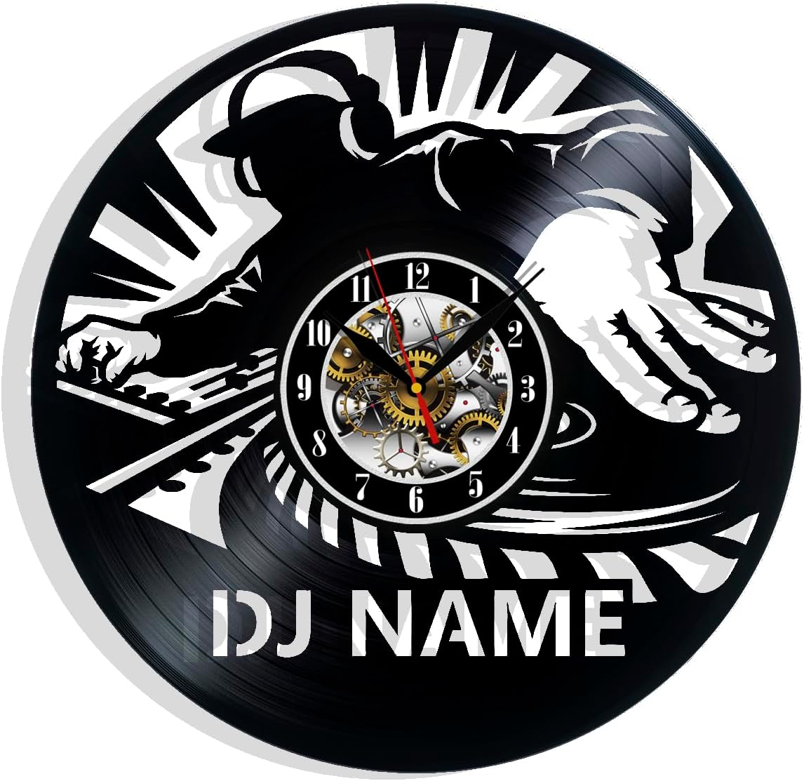 DJ Name Personalized Vinyl Wall Clock - Customizable Music Theme Decor for DJs - Personalized Home Accent