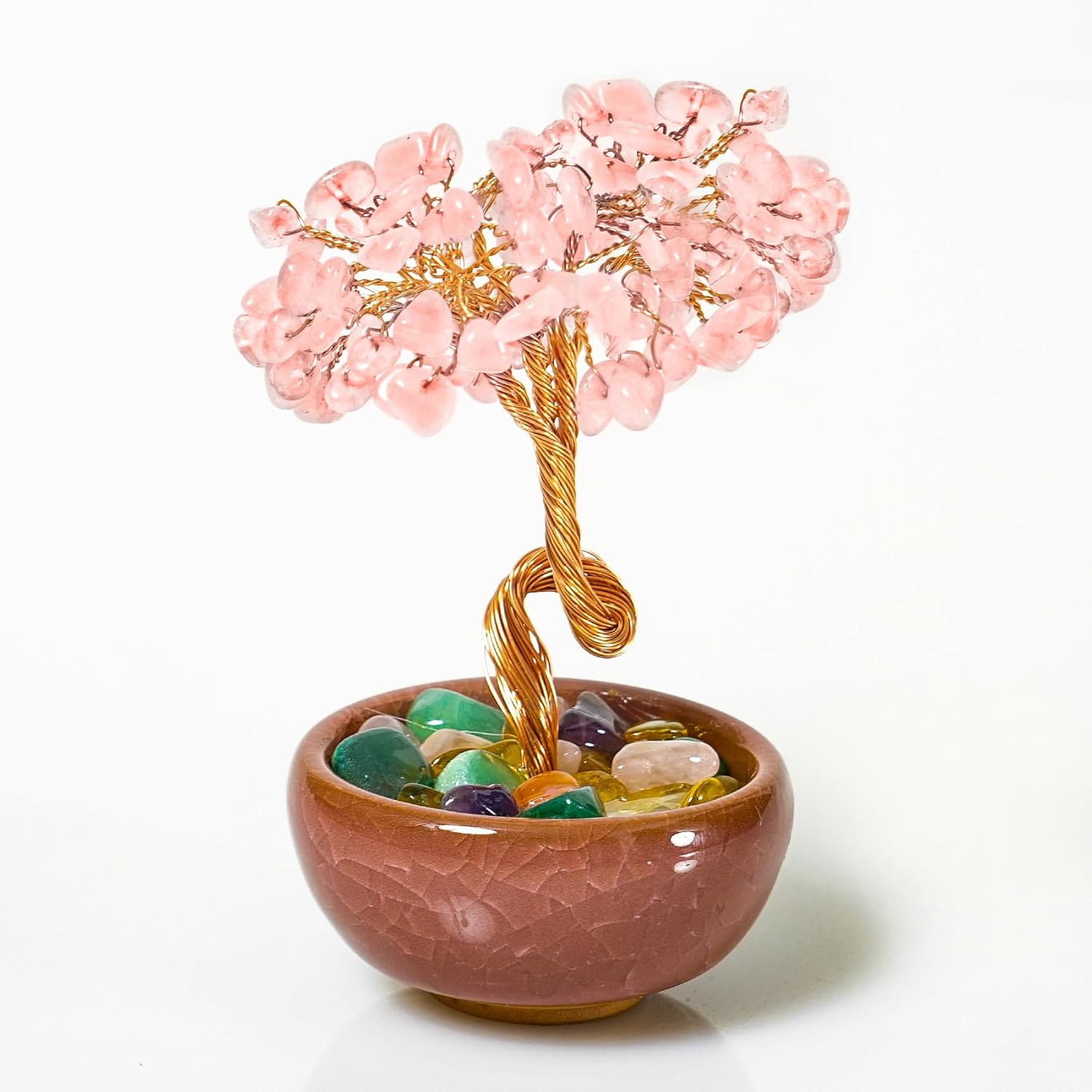 Green Aventurine Crystal Tree for Office Desk Home Room Decor, Crystal Tree of Life with Copper Wire, Ceramic Base, Meditation Gift for Women, Yoga, Birthday Gift