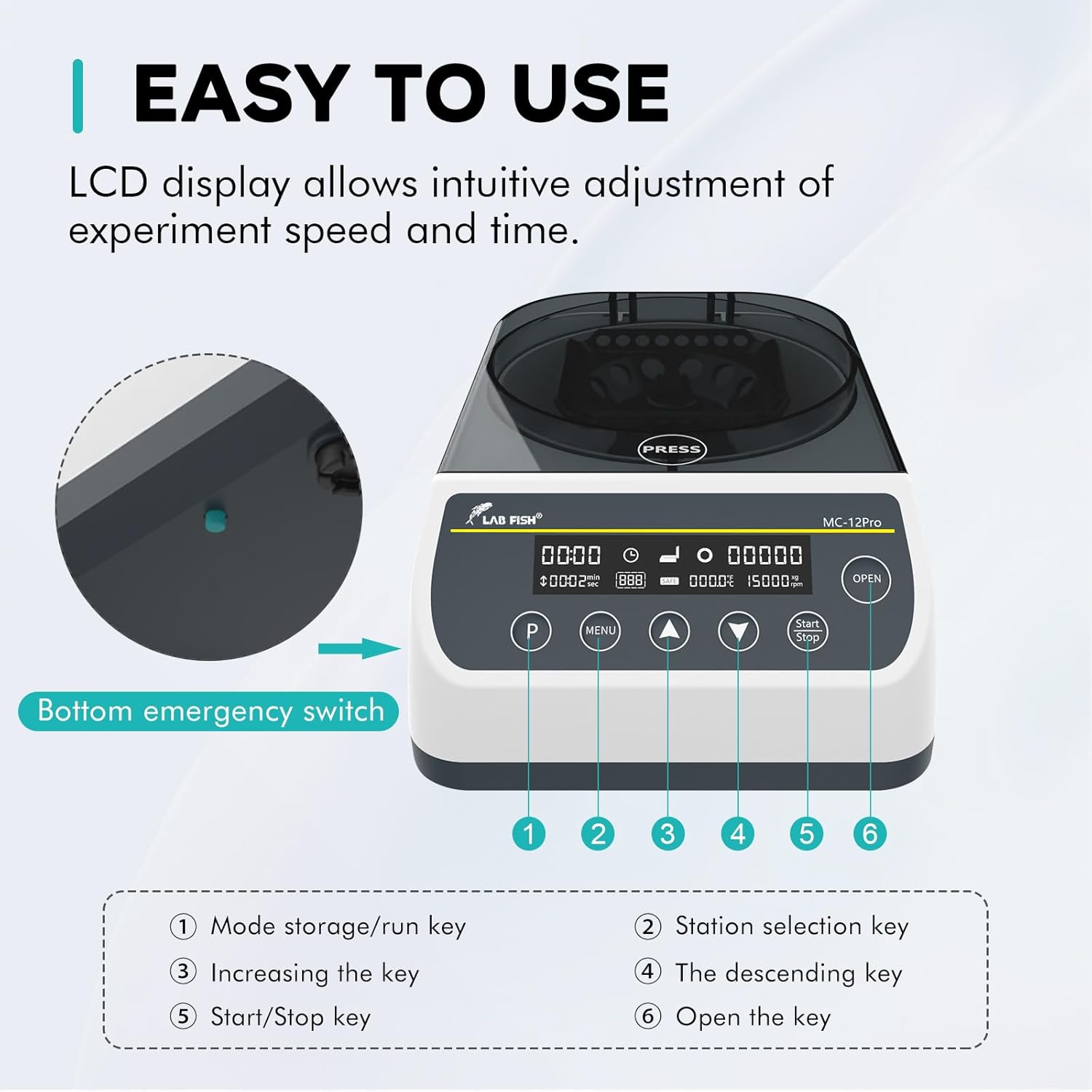 LAB FISH High Speed Centrifuge Digital 1000-12000 RPM,Max 9660 xg RCF,Lab Benchtop Microcentrifuge 0.2ml/0.5ml/1.5ml/2ml Tubes for Lab