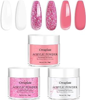 Super Acrylic Powder 28g: 3Pcs Large Capacity Pink Carnation Glitter White Nail Polymer for 3D Art Carving French Extension - 1oz. Pink Lemonade Professional Acrylic Powder No Need Lamp