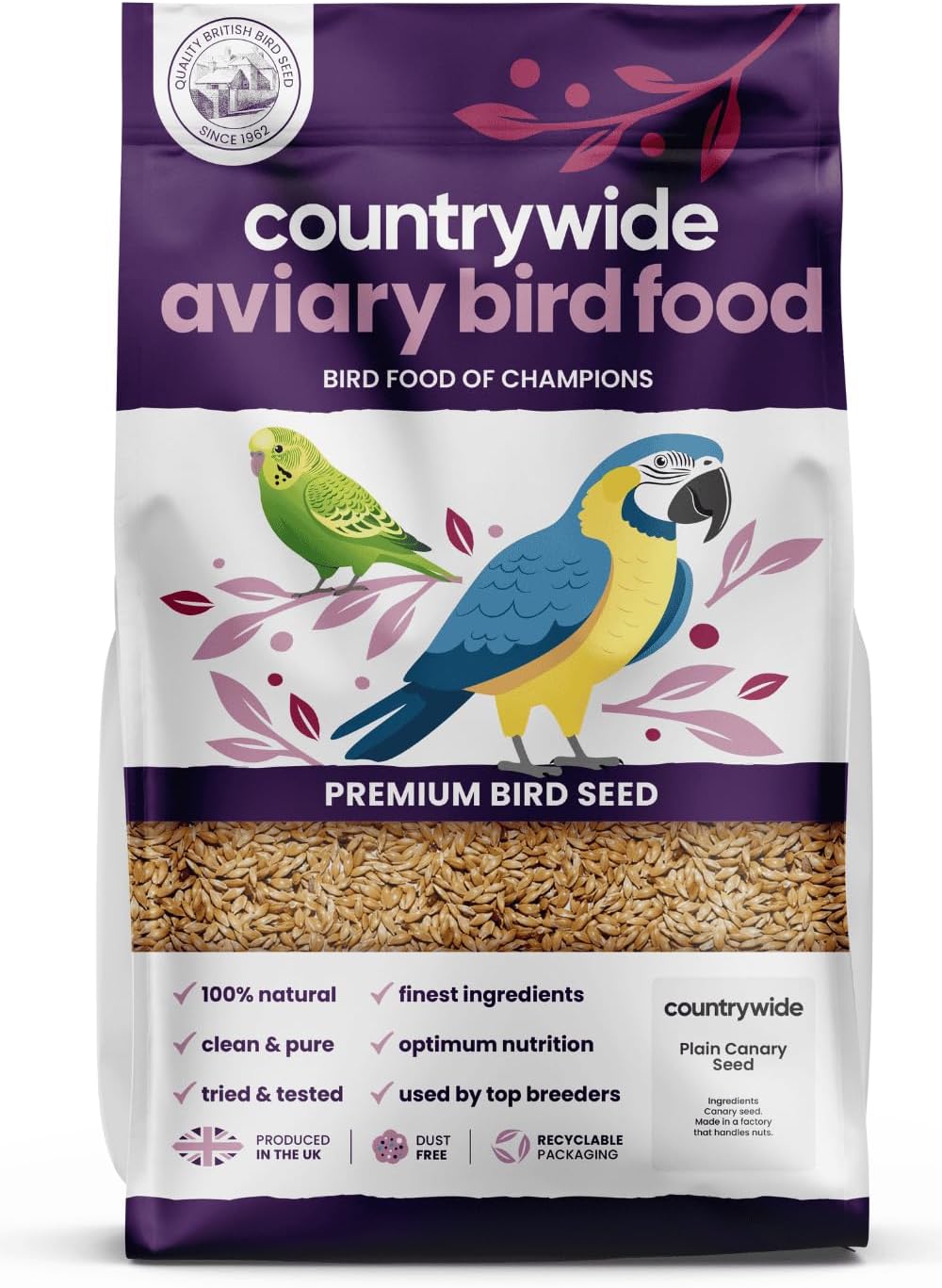 Countrywide Plain Canary Seed 20 kg - Premium Quality - Oil and Protein Rich - For Canaries, Budgerigars & Finches - Healthy Cage & Aviary Bird Food