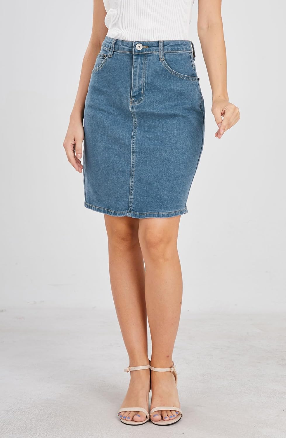 chouyatou Women's Basic Five-Pocket Rugged Wear Denim Pencil Skirt with Slit