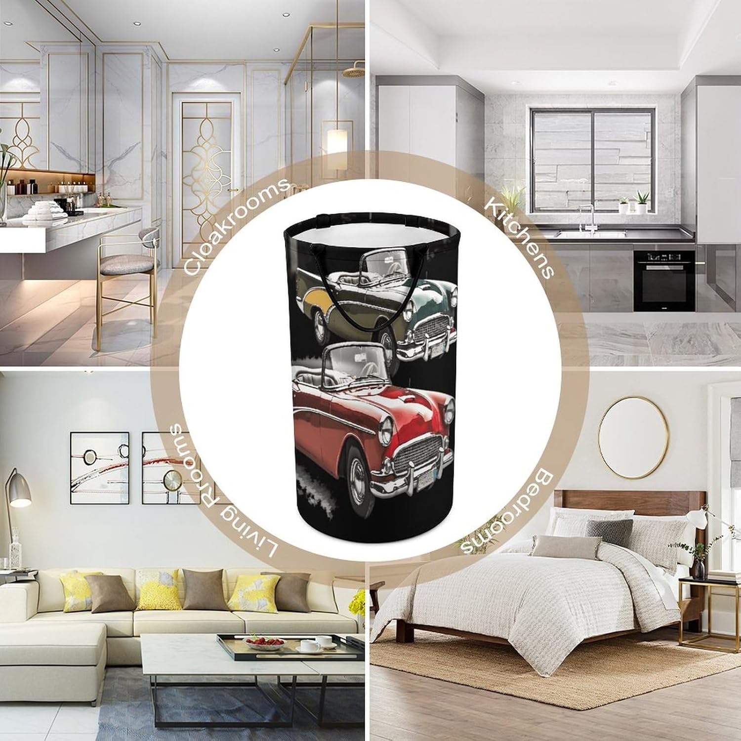 Classic Car Roadsters Old Fashioned Laundry Hamper Portable Lightweight Clothes Hampers Fashion Dirty Laundry Storage Basket Large Capacity Foldable Clothes Baskets for Bathroom Bedroom