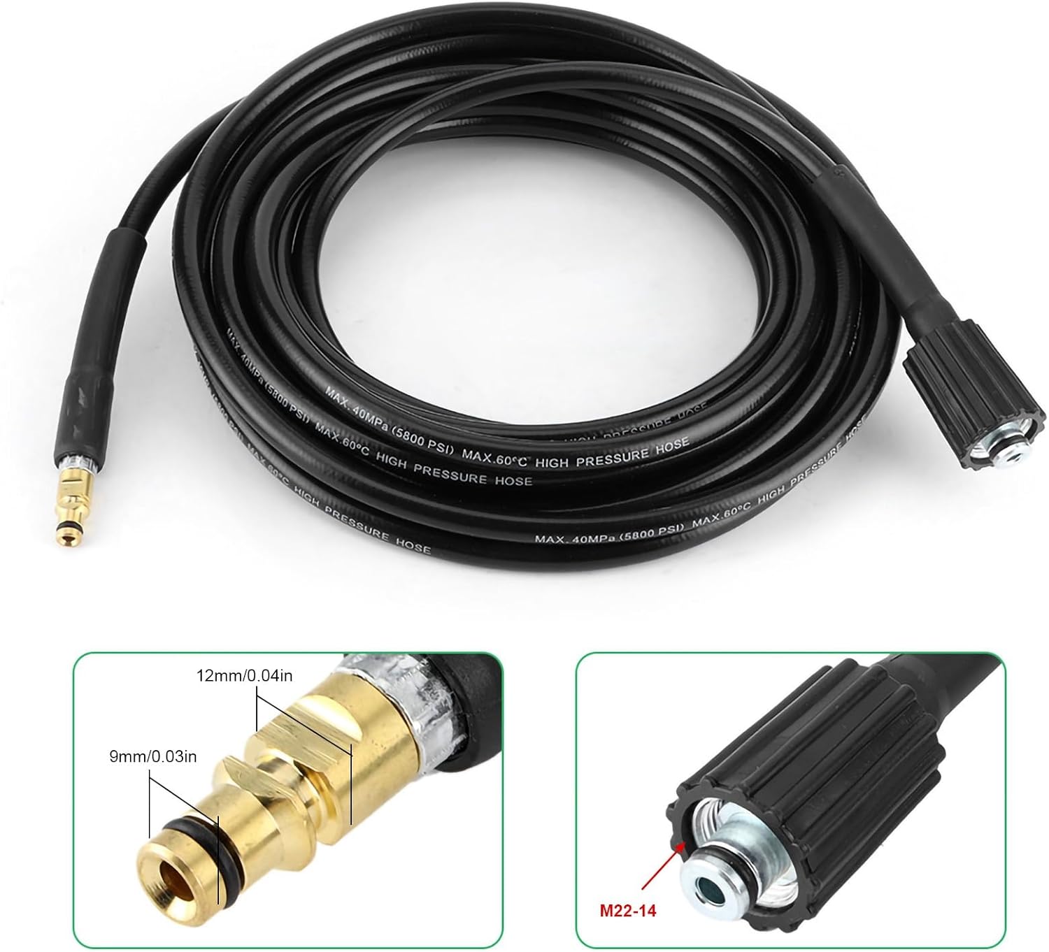 Pressure Washer Hose 40MPa Duty Rubber Pipe Compatible with K2 and Similar Machines for Cars Driveways Patios