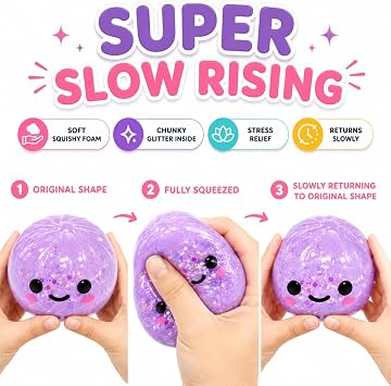 Chunky Glitter Dumpling Toy 8.5cm - 1x Random Mystery Surprise Bao Bun Dumpling with Steamer Box, Slow Rising, Chunks Filled Squishy Viral Dumpling, Fidget Toys for Kids 3+