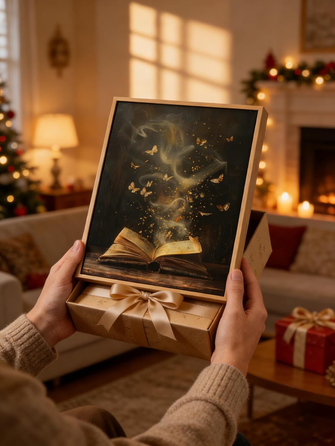 Framed Moody Victorian Bookish Wall Art Dark Academia Library Canvas Wall Decor Picture Vintage Reading Nook Butterfly Aesthetic Painting Poster Print for Gallery Library Bookstore Decoration 16x24in