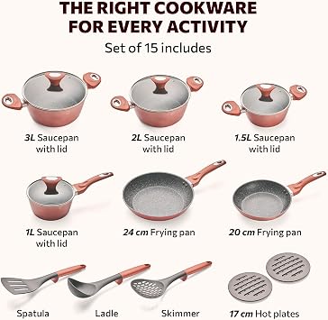 Pots and Pans Sets Non Stick - 15 Pcs Induction Cookware Sets - Induction Hob Pots Set with Lids - Saucepan Set and Frying Pans Nonstick - Kitchen Accessories - PFOS & PFOA Free