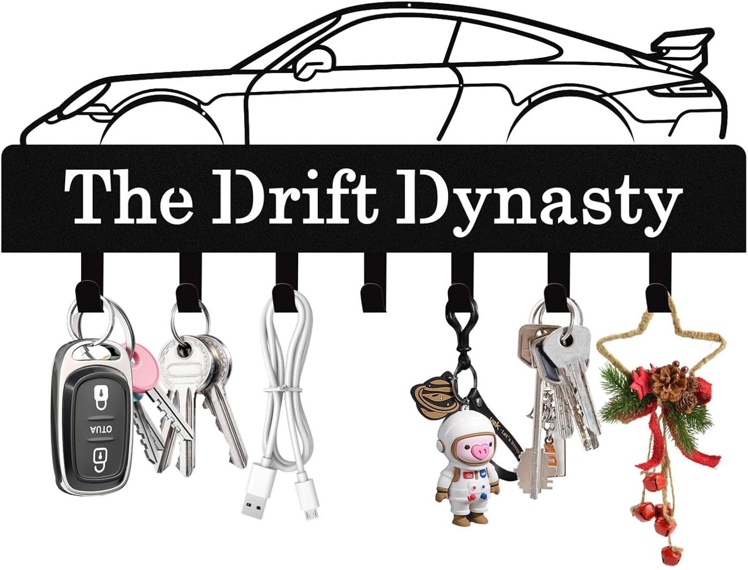 Personalized Car Key Holder Wall Mount, Custom Metal Key Holder for Wall with Name, Keys Rack Hanger with Hooks for Entryway, Front Door, Hallway, Kitchen, Living Room