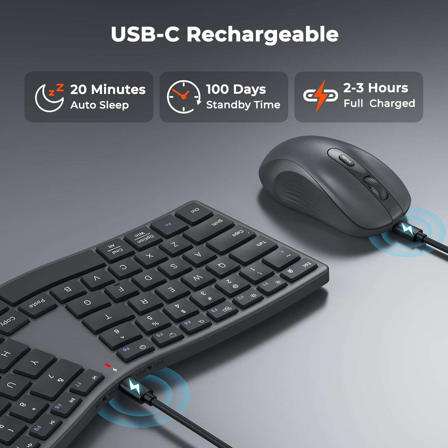 MEETION New S-Curve Thin Ergonomic Keyboard & Mouse Set, Split Layout, Natural Posture