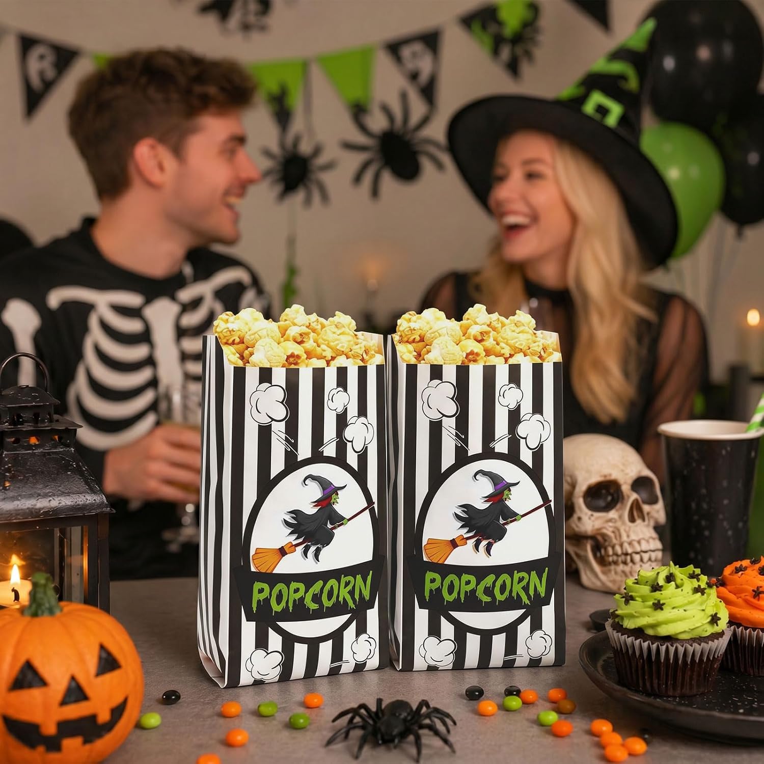 DECYOOL 100 Pcs Popcorn Halloween Bags, Spooky Halloween Popcorn Boxes Black