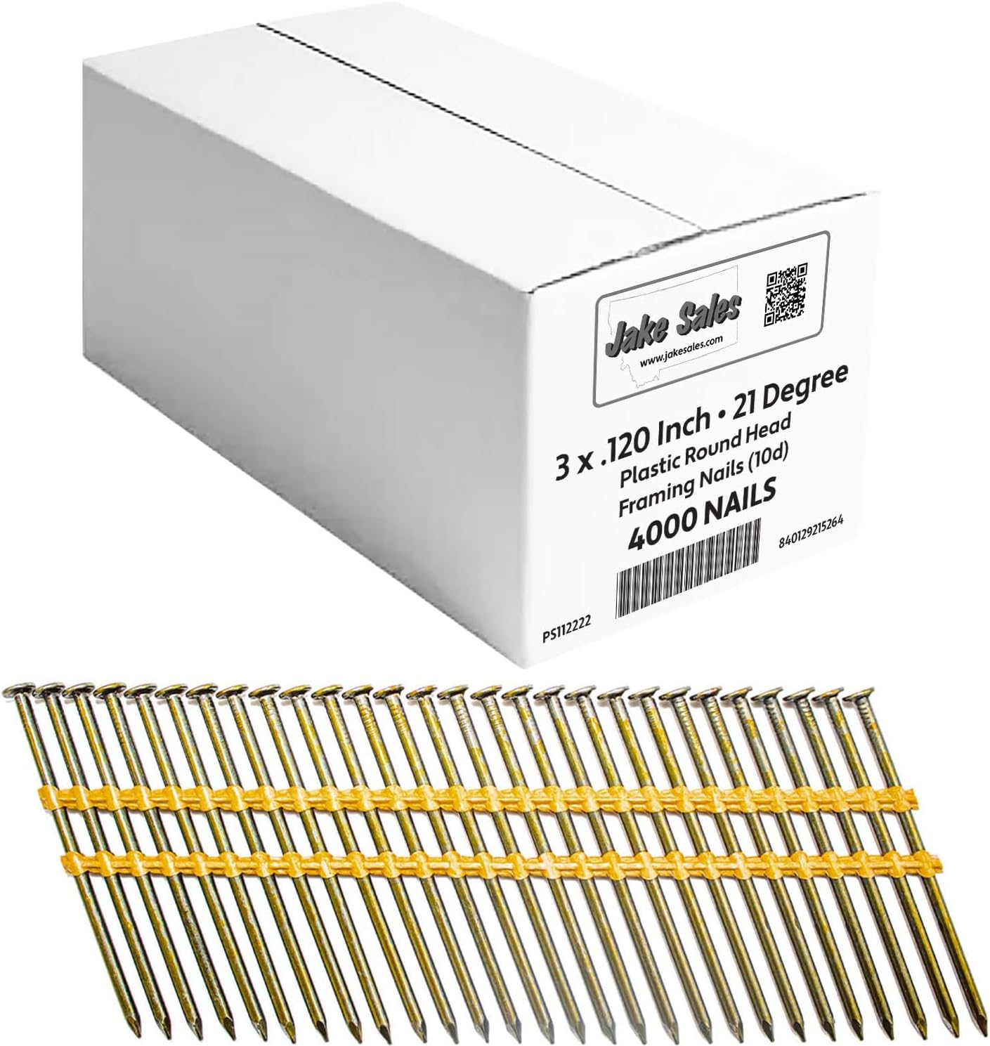 3" x .120" (10d) 21 Degree - Vinyl Coated - Plastic Collated - Framing Nail - Small Box ~476 Nails