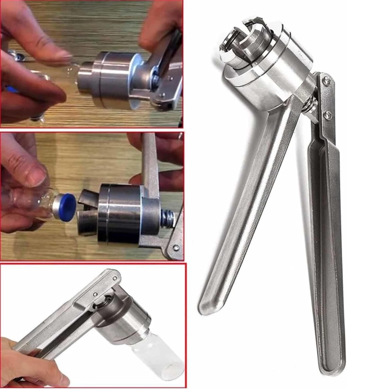 Alicates manuales de prensaestopas, crimpadora de viales de mano, acero inoxidable, adecuados para tapas de aluminio y plástico de 13 mm/20 mm, ideal para proyectos de tapado de bricolaje