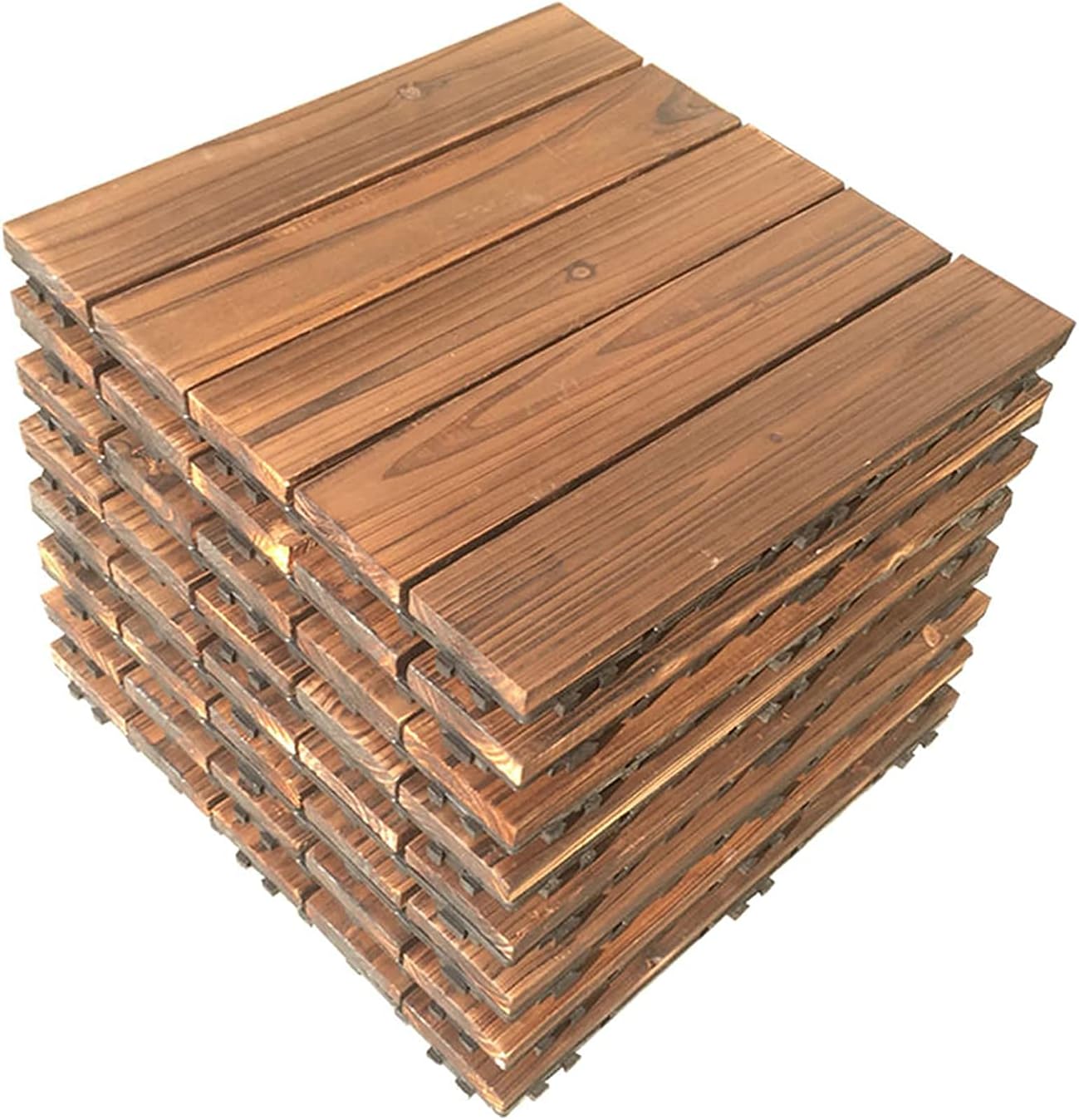 ウッドパネルデッキタイル8pcsウッドフローリングタイル 防水および消毒パティオデッキタイルインターロッキング