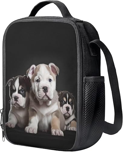 Miniatura 2 de Salabomia - Lonchera 3D de bulldog francés para niños y niñas, reutilizable, duradera, aislada, con correa ajustable, bonita bolsa de almuerzo