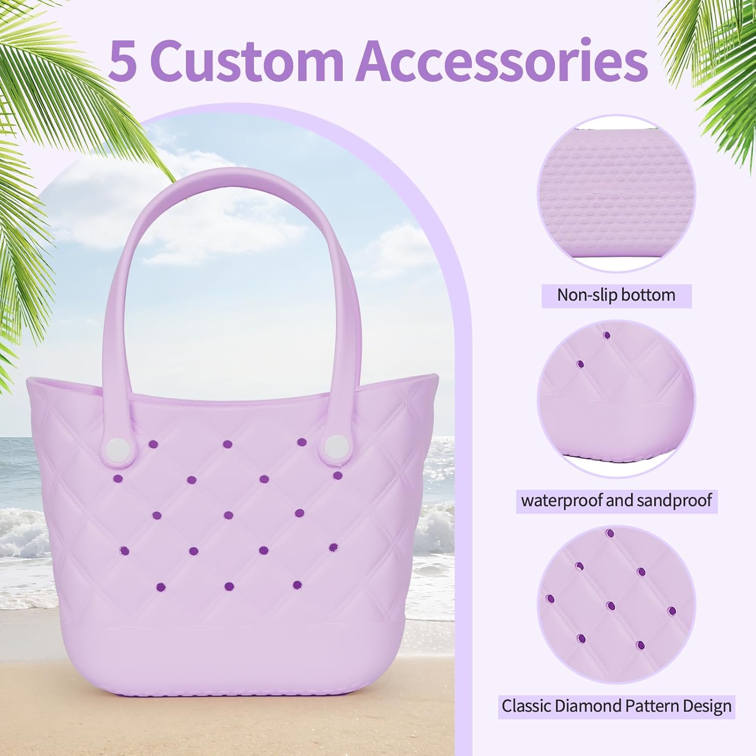 Small Waterproof Beach Bag for Little Girls and Women Lightweight Rubber Beach Tote for Pool, Travel,Beach,Sports - Image 7