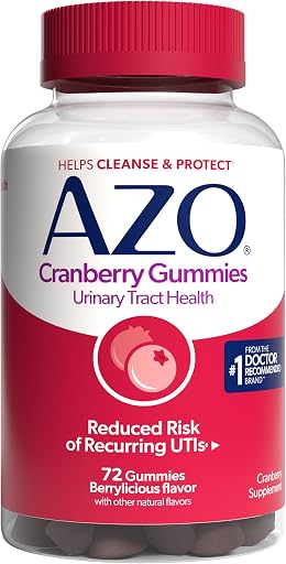 AZO Cranberry Urinary Tract Health Gummies Dietary Supplement, 2 Gummies = 1 Glass of Cranberry Juice, Helps Cleanse & Protect, Natural Berrylicious Flavor, Non-GMO, 72 Gummies