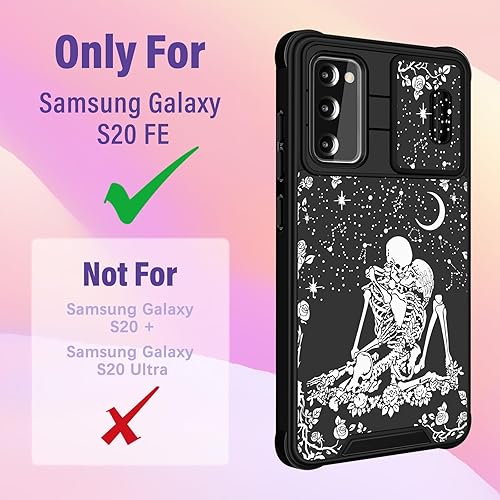 Miniatura 2 de Funermei Funda para Samsung Galaxy S20 FE Funda de esqueleto de calavera linda para mujer, diseño gótico negro espeluznante de flores de terror con
