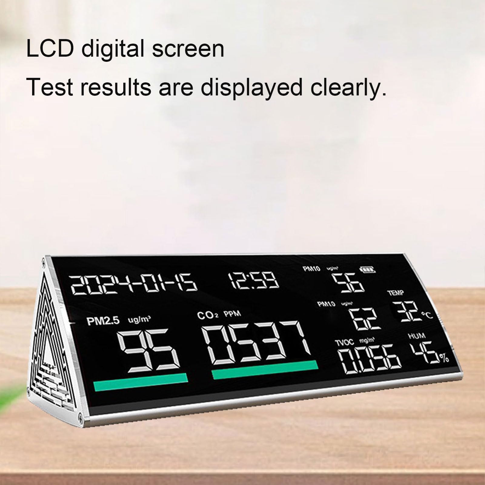 FTVOGUE Monitor de Calidad del Aire Interior, Detector de CO2 con Sensor NDIR para PM2 5 PM10 PM1 0 TVOC Temperatura Humedad Probador de Aire Doméstico Portátil con Batería de 5000 MAh (BLACK)