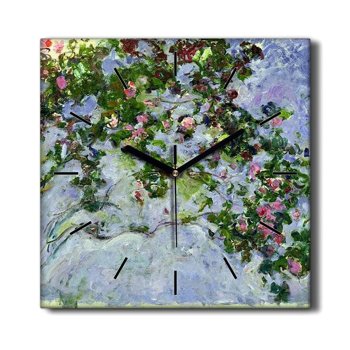 Horloge sur Toile 30x30cm Fleurs Nature Claude Monet Décoration Murale Salon Sans Tic-Tac